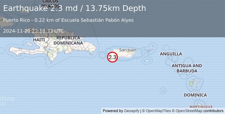 Earthquake 0 km N of Pole Ojea, Puerto Rico (2.3 md) (2024-11-20 22:58:33 UTC)