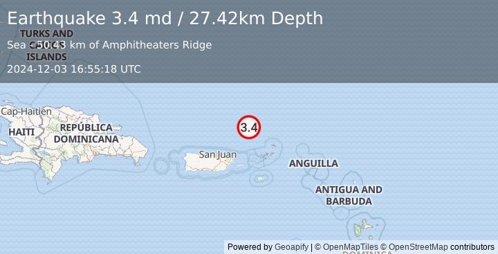 Earthquake 106 km N of Charlotte Amalie, U.S. Virgin Islands (3.4 md) (2024-12-03 16:55:18 UTC)