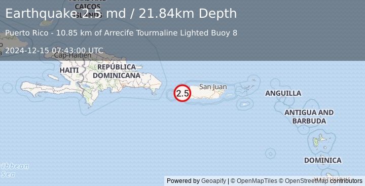 Earthquake 24 km SW of Stella, Puerto Rico (2.5 md) (2024-12-15 07:43:00 UTC)