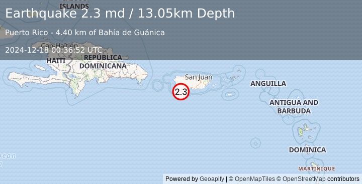 Earthquake 15 km S of Guánica, Puerto Rico (2.3 md) (2024-12-18 00:36:52 UTC)