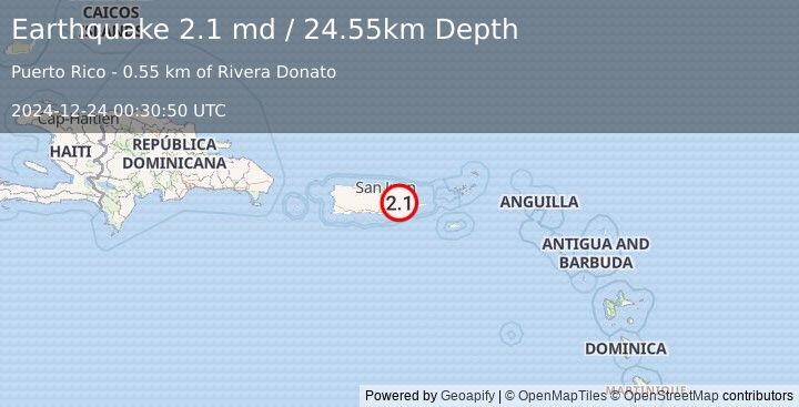 Earthquake 1 km NW of Humacao, Puerto Rico (2.1 md) (2024-12-24 00:30:50 UTC)