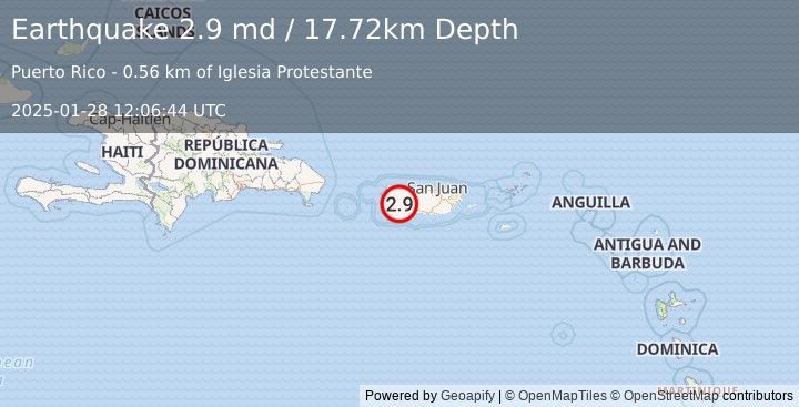 Earthquake 12 km E of Maricao, Puerto Rico (2.9 md) (2025-01-28 12:06:44 UTC)