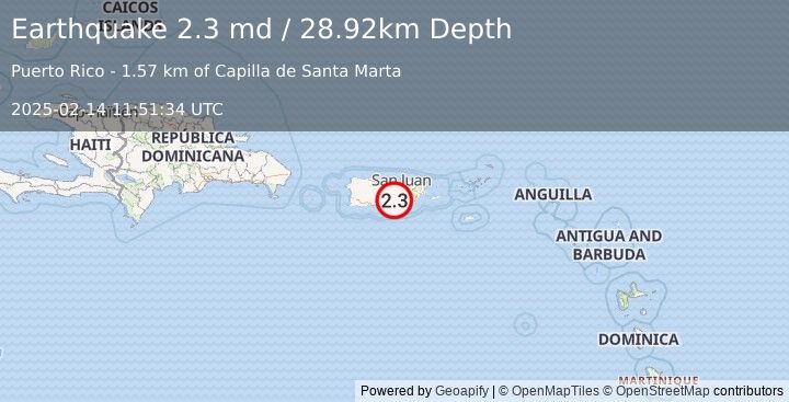 Earthquake 1 km WSW of Vázquez, Puerto Rico (2.3 md) (2025-02-14 11:51:34 UTC)