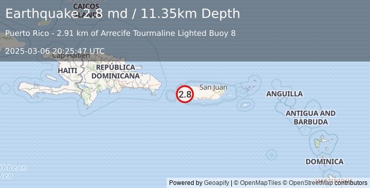 Earthquake 17 km SSW of Stella, Puerto Rico (2.8 md) (2025-03-06 20:25:47 UTC)