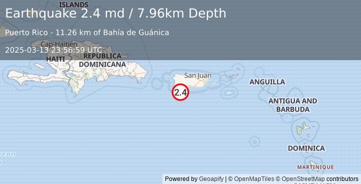 Earthquake 22 km S of Guánica, Puerto Rico (2.4 md) (2025-03-13 23:56:59 UTC)