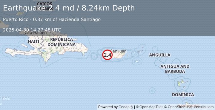 Earthquake 6 km E of Maricao, Puerto Rico (2.4 md) (2025-04-30 14:27:48 UTC)