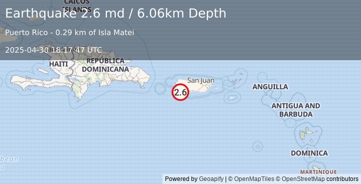 Earthquake 4 km E of La Parguera, Puerto Rico (2.6 md) (2025-04-30 18:17:47 UTC)