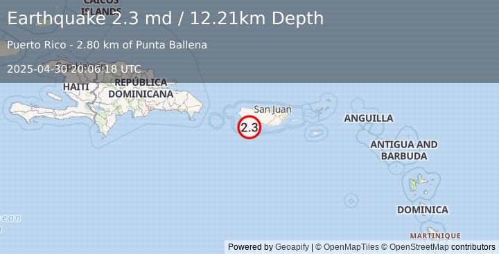 Earthquake 7 km SSE of Maria Antonia, Puerto Rico (2.3 md) (2025-04-30 20:06:18 UTC)