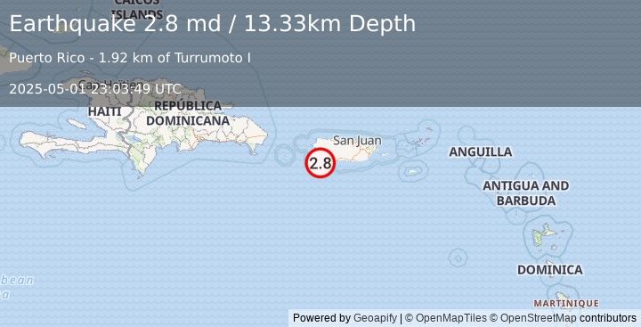 Earthquake 6 km SSE of La Parguera, Puerto Rico (2.8 md) (2025-05-01 23:03:49 UTC)
