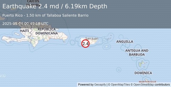 Earthquake 2 km NNE of Tallaboa, Puerto Rico (2.4 md) (2025-05-04 00:49:18 UTC)