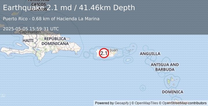 Earthquake 2 km NE of Jayuya, Puerto Rico (2.1 md) (2025-05-05 15:59:31 UTC)