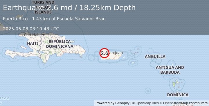 Earthquake 2 km WNW of Piedra Gorda, Puerto Rico (2.6 md) (2025-05-08 03:10:48 UTC)