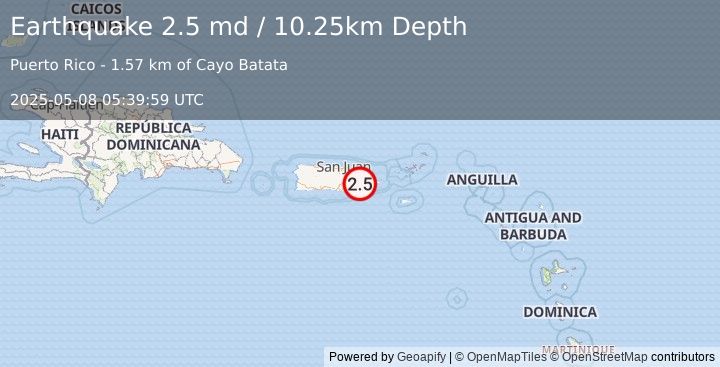 Earthquake 5 km SSE of Bajandas, Puerto Rico (2.5 md) (2025-05-08 05:39:59 UTC)