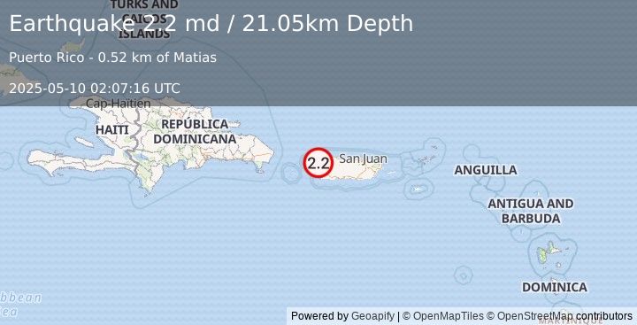 Earthquake 3 km NE of Rincón, Puerto Rico (2.2 md) (2025-05-10 02:07:16 UTC)
