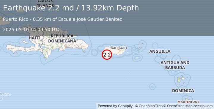 Earthquake 6 km E of La Parguera, Puerto Rico (2.2 md) (2025-05-10 14:09:50 UTC)