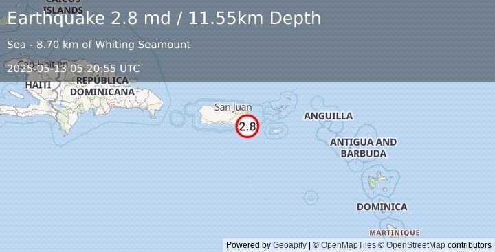 Earthquake 26 km SE of El Negro, Puerto Rico (2.8 md) (2025-05-13 05:20:55 UTC)