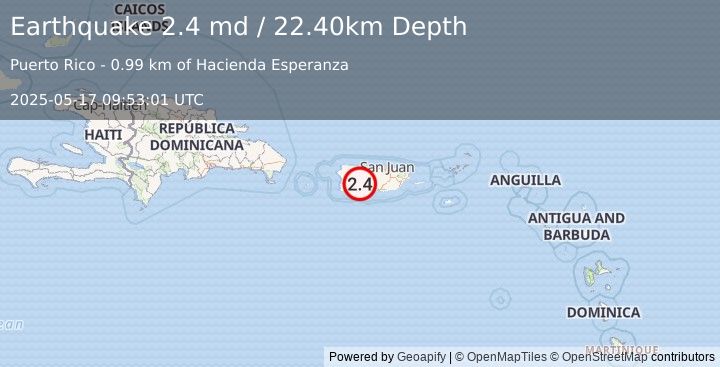Earthquake 5 km SSE of Adjuntas, Puerto Rico (2.4 md) (2025-05-17 09:53:01 UTC)