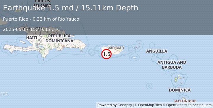 Earthquake 2 km ESE of Indios, Puerto Rico (1.5 md) (2025-05-17 15:40:35 UTC)