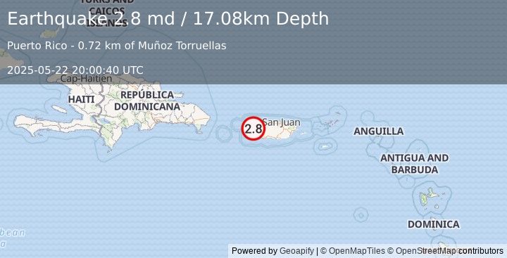 Earthquake 1 km ENE of Las Marías, Puerto Rico (2.8 md) (2025-05-22 20:00:40 UTC)