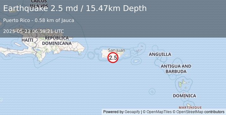 Earthquake 0 km NNE of Jauca, Puerto Rico (2.5 md) (2025-05-23 06:59:21 UTC)