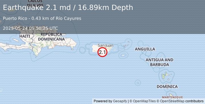 Earthquake 1 km ENE of Jauca, Puerto Rico (2.1 md) (2025-05-24 09:50:25 UTC)