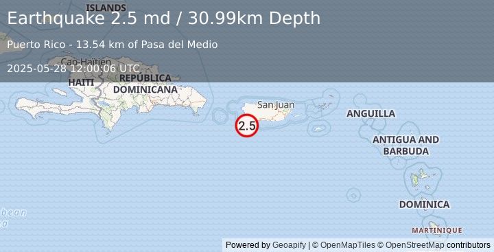 Earthquake 18 km S of La Parguera, Puerto Rico (2.5 md) (2025-05-28 12:00:06 UTC)