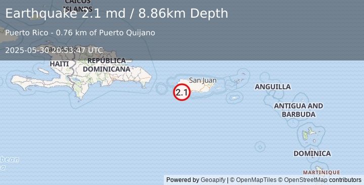Earthquake 3 km SE of La Parguera, Puerto Rico (2.1 md) (2025-05-30 20:53:47 UTC)