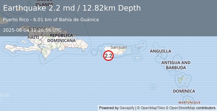 Earthquake 10 km SSE of Guánica, Puerto Rico (2.2 md) (2025-06-04 12:26:56 UTC)