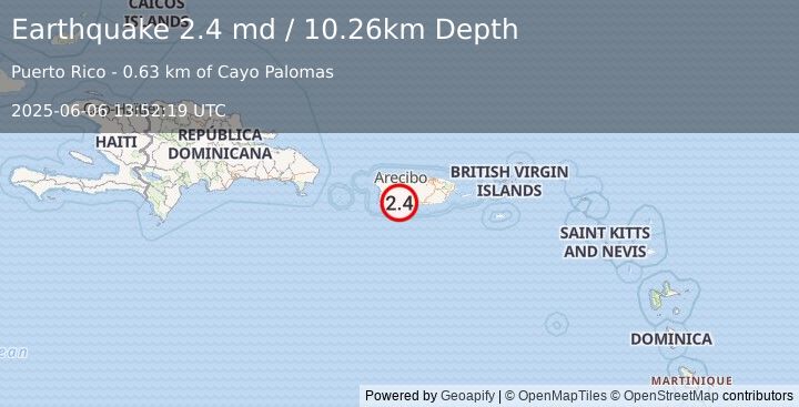 Earthquake 3 km SW of Tallaboa, Puerto Rico (2.4 md) (2025-06-06 13:52:19 UTC)
