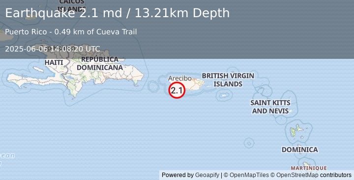 Earthquake 4 km SW of Indios, Puerto Rico (2.1 md) (2025-06-06 14:08:20 UTC)