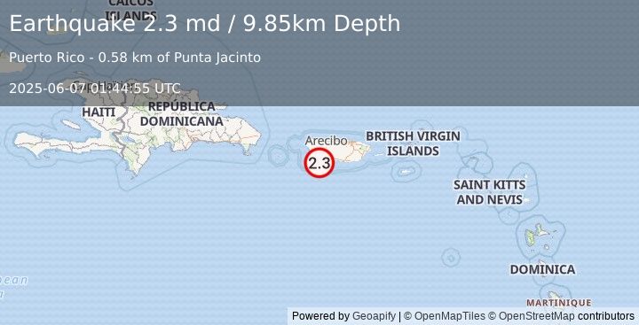 Earthquake 3 km S of Maria Antonia, Puerto Rico (2.3 md) (2025-06-07 01:44:55 UTC)