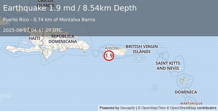 Earthquake 4 km WSW of Guánica, Puerto Rico (1.9 md) (2025-06-07 04:47:07 UTC)