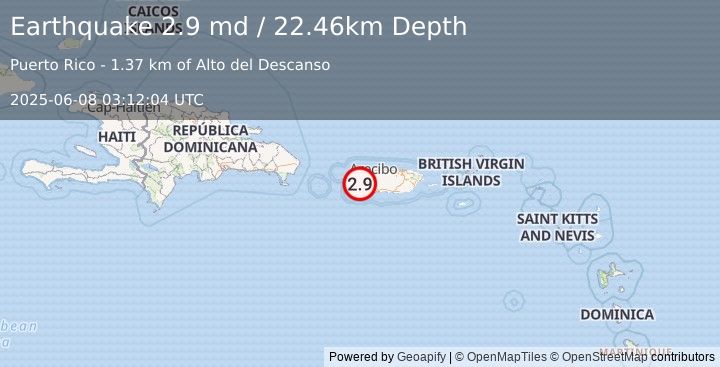 Earthquake 4 km SW of Maricao, Puerto Rico (2.9 md) (2025-06-08 03:12:04 UTC)