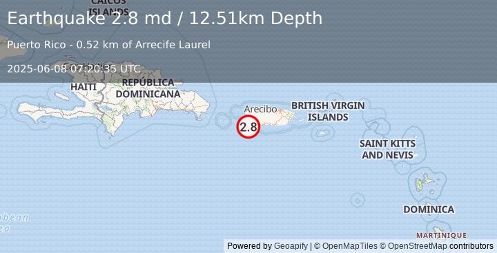 Earthquake 7 km SW of La Parguera, Puerto Rico (2.8 md) (2025-06-08 07:20:35 UTC)