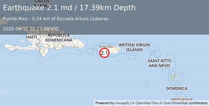 Earthquake 1 km WSW of Indios, Puerto Rico (2.1 md) (2025-06-10 20:23:59 UTC)