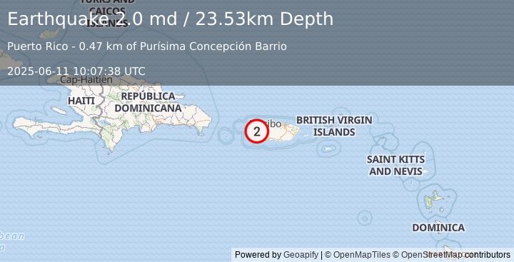 Earthquake 5 km E of Las Marías, Puerto Rico (2.0 md) (2025-06-11 10:07:38 UTC)