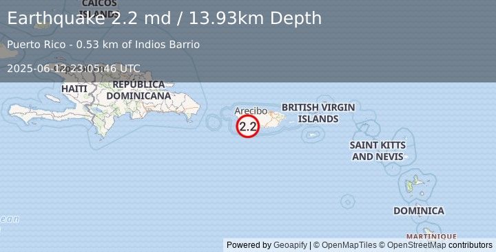 Earthquake 1 km NE of Indios, Puerto Rico (2.2 md) (2025-06-12 23:05:46 UTC)