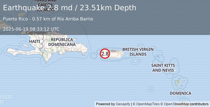 Earthquake 6 km WNW of Las Marías, Puerto Rico (2.8 md) (2025-06-19 08:33:12 UTC)
