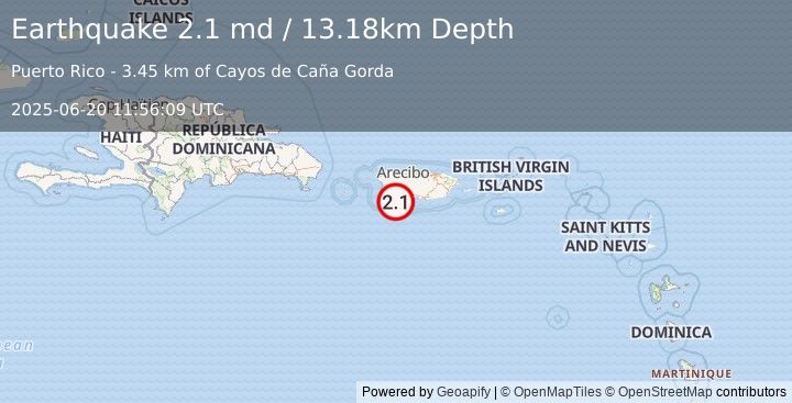 Earthquake 7 km SSE of Maria Antonia, Puerto Rico (2.1 md) (2025-06-20 11:56:09 UTC)