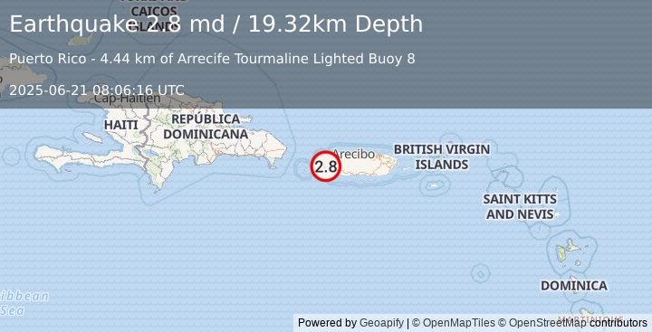 Earthquake 20 km SW of Stella, Puerto Rico (2.8 md) (2025-06-21 08:06:16 UTC)