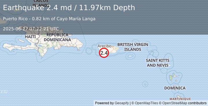 Earthquake 5 km SW of Tallaboa, Puerto Rico (2.4 md) (2025-06-27 07:22:21 UTC)