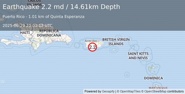 Earthquake 7 km SW of Capitanejo, Puerto Rico (2.2 md) (2025-06-29 20:01:12 UTC)