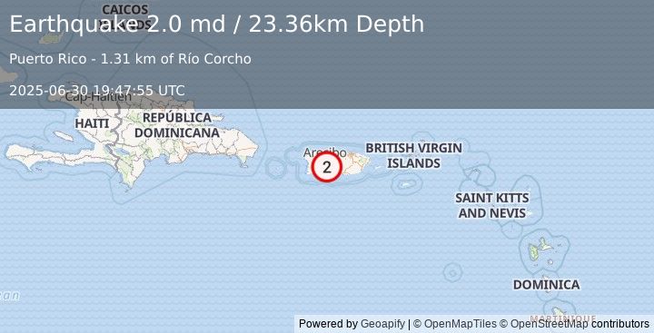 Earthquake 6 km ESE of Adjuntas, Puerto Rico (2.0 md) (2025-06-30 19:47:55 UTC)