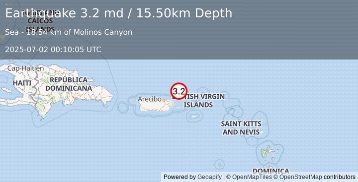 Earthquake 56 km NNW of Culebra, Puerto Rico (3.2 md) (2025-07-02 00:10:05 UTC)