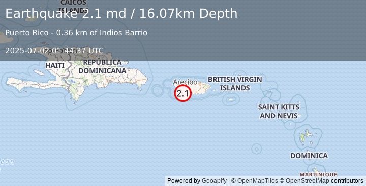 Earthquake 1 km NNE of Indios, Puerto Rico (2.1 md) (2025-07-02 01:44:37 UTC)
