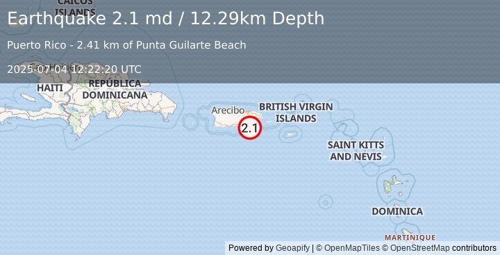 Earthquake 4 km S of Palmas, Puerto Rico (2.1 md) (2025-07-04 12:22:20 UTC)