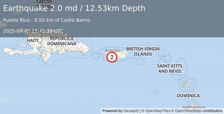 Earthquake 1 km ENE of Magas Arriba, Puerto Rico (2.0 md) (2025-07-05 15:45:39 UTC)