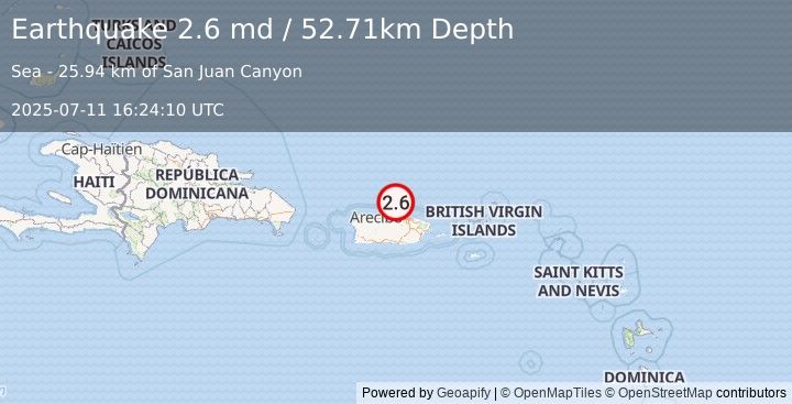 Earthquake 31 km N of Brenas, Puerto Rico (2.6 md) (2025-07-11 16:24:10 UTC)