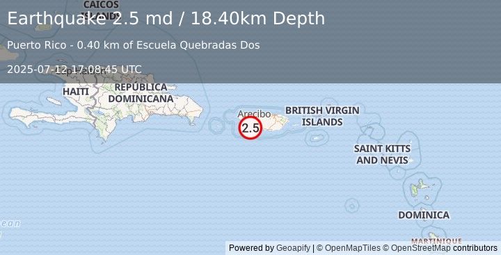 Earthquake 2 km NE of Yauco, Puerto Rico (2.5 md) (2025-07-12 17:08:45 UTC)