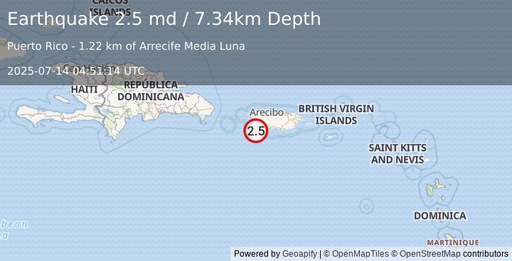 Earthquake 5 km S of La Parguera, Puerto Rico (2.5 md) (2025-07-14 04:51:14 UTC)